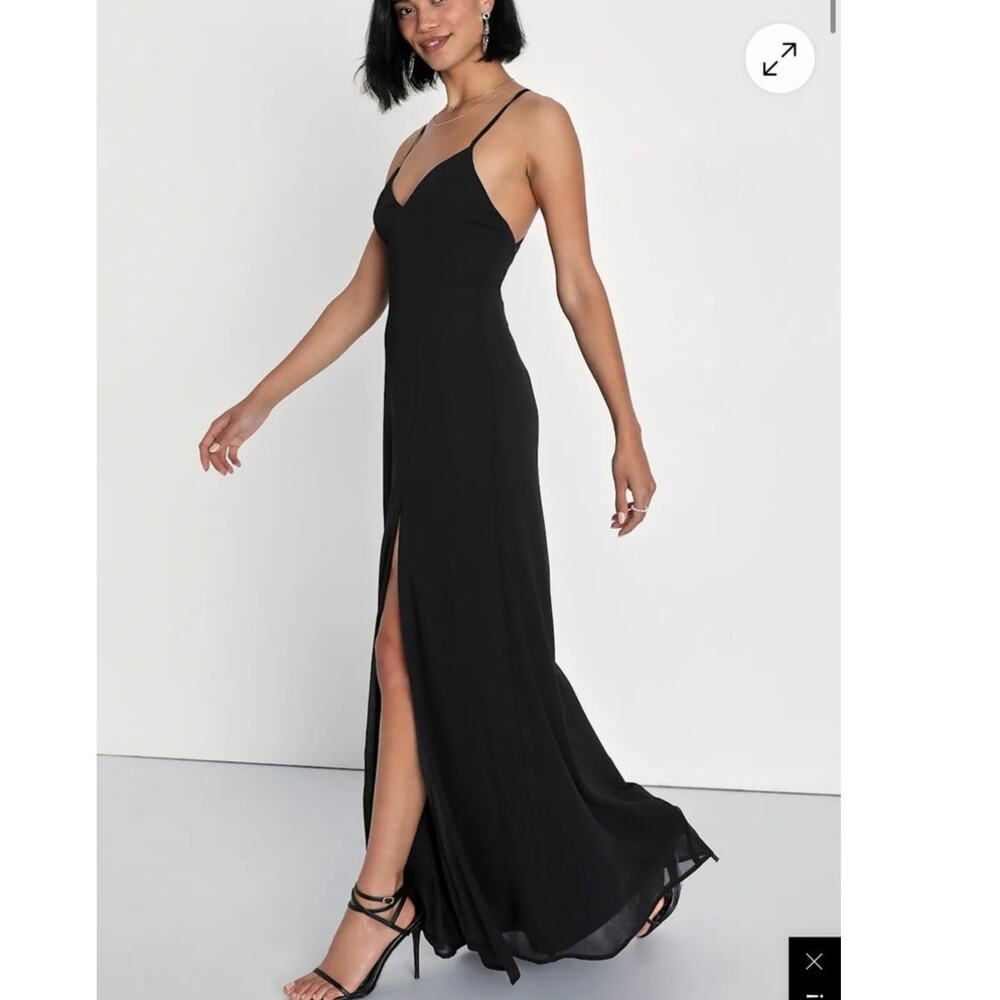 Lulus Classic Grace Spagetti Strap Front Split Maxi Dress Size XL Black - Picture 8 of 8